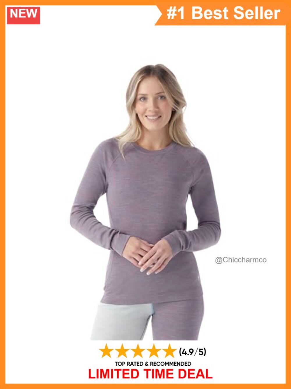 Women's Merino Wool Thermal Base Layer Crew Slim Fit Long Sleeve